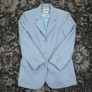 VTG Worthington Petite Womens Chic Blazer Size 2P Light Blue Wool Retro 80s Coat